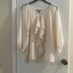 FOREVER 21 cream colored tie front blouse with ruffled accent
